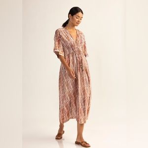 Shoshanna Swim 2023 cover up dress, sz M, animal print, drawstring waist w beads